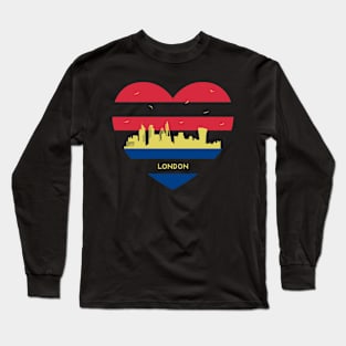 England Skyline cityscape Heart Shape Birds Flying London Long Sleeve T-Shirt